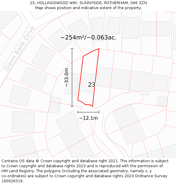 23, HOLLINGSWOOD WAY, SUNNYSIDE, ROTHERHAM, S66 3ZN: Plot and title map