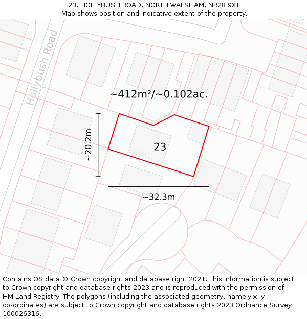 23, HOLLYBUSH ROAD, NORTH WALSHAM, NR28 9XT: Plot and title map
