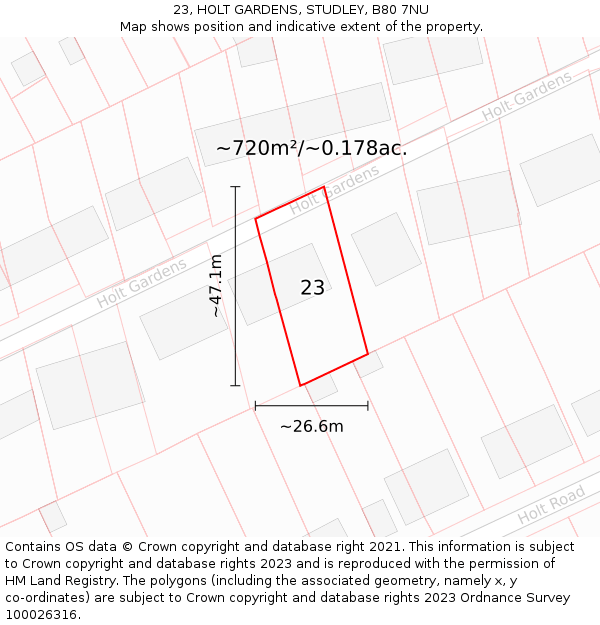 23, HOLT GARDENS, STUDLEY, B80 7NU: Plot and title map