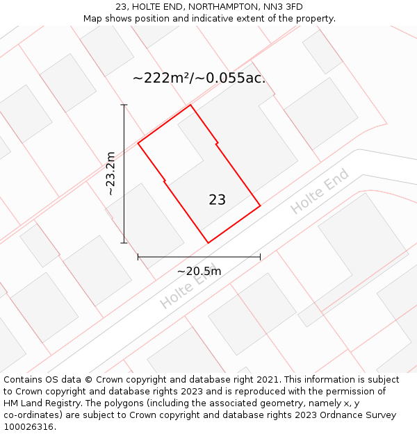 23, HOLTE END, NORTHAMPTON, NN3 3FD: Plot and title map