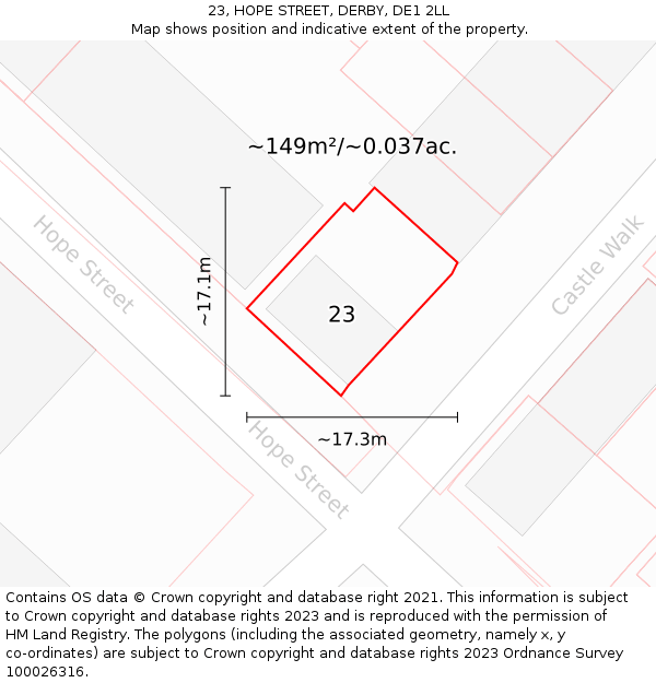 23, HOPE STREET, DERBY, DE1 2LL: Plot and title map