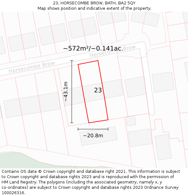 23, HORSECOMBE BROW, BATH, BA2 5QY: Plot and title map