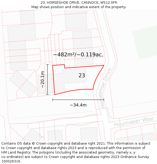 23, HORSESHOE DRIVE, CANNOCK, WS12 0FR: Plot and title map