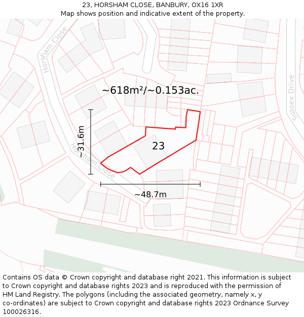 23, HORSHAM CLOSE, BANBURY, OX16 1XR: Plot and title map