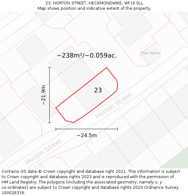 23, HORTON STREET, HECKMONDWIKE, WF16 0LL: Plot and title map