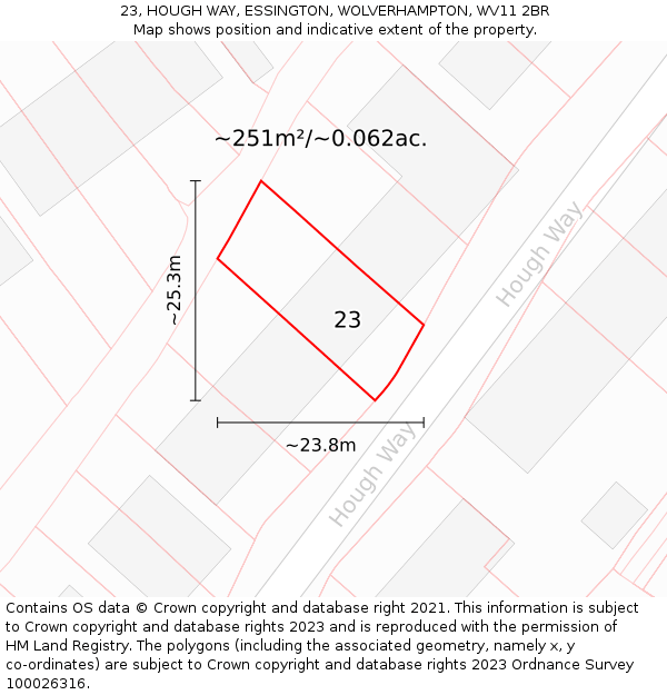 23, HOUGH WAY, ESSINGTON, WOLVERHAMPTON, WV11 2BR: Plot and title map