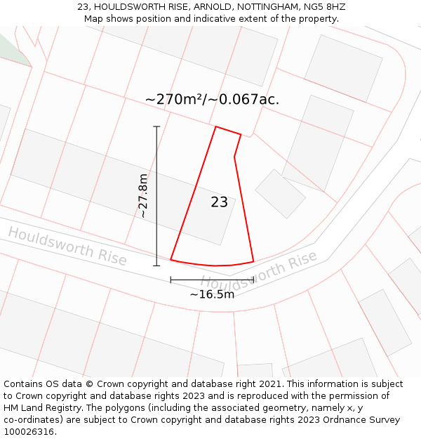 23, HOULDSWORTH RISE, ARNOLD, NOTTINGHAM, NG5 8HZ: Plot and title map