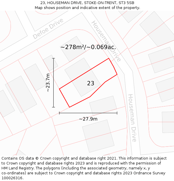 23, HOUSEMAN DRIVE, STOKE-ON-TRENT, ST3 5SB: Plot and title map