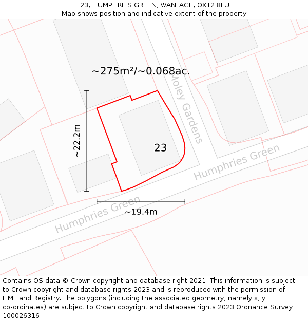 23, HUMPHRIES GREEN, WANTAGE, OX12 8FU: Plot and title map