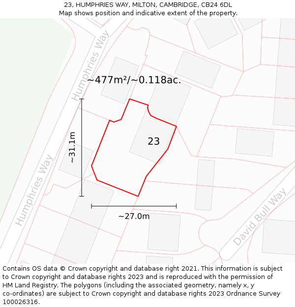 23, HUMPHRIES WAY, MILTON, CAMBRIDGE, CB24 6DL: Plot and title map