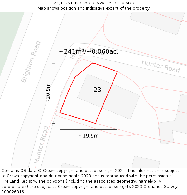 23, HUNTER ROAD, CRAWLEY, RH10 6DD: Plot and title map