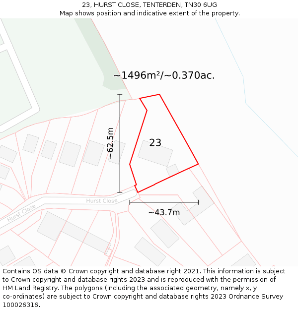 23, HURST CLOSE, TENTERDEN, TN30 6UG: Plot and title map