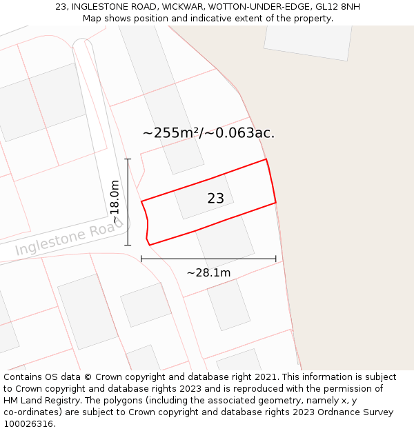 23, INGLESTONE ROAD, WICKWAR, WOTTON-UNDER-EDGE, GL12 8NH: Plot and title map