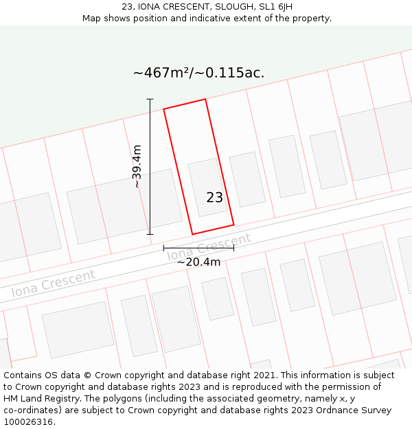 23, IONA CRESCENT, SLOUGH, SL1 6JH: Plot and title map