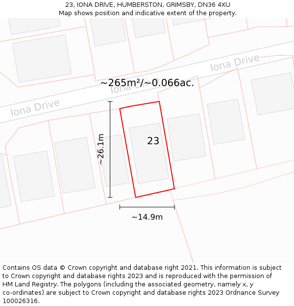 23, IONA DRIVE, HUMBERSTON, GRIMSBY, DN36 4XU: Plot and title map