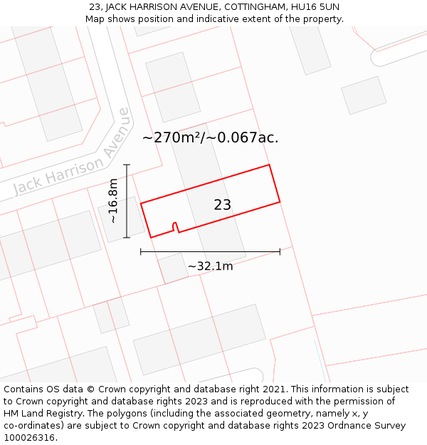 23, JACK HARRISON AVENUE, COTTINGHAM, HU16 5UN: Plot and title map