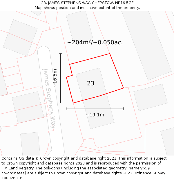 23, JAMES STEPHENS WAY, CHEPSTOW, NP16 5GE: Plot and title map