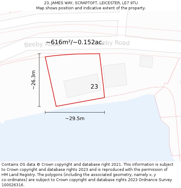 23, JAMES WAY, SCRAPTOFT, LEICESTER, LE7 9TU: Plot and title map