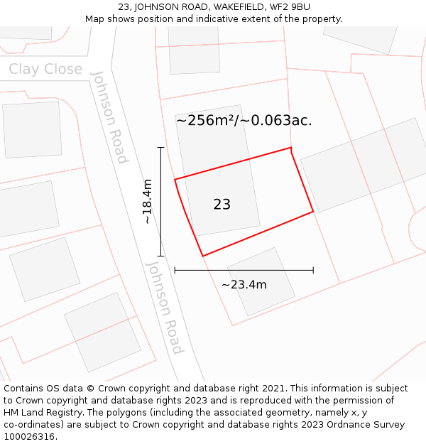 23, JOHNSON ROAD, WAKEFIELD, WF2 9BU: Plot and title map