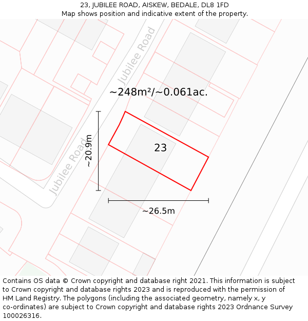 23, JUBILEE ROAD, AISKEW, BEDALE, DL8 1FD: Plot and title map