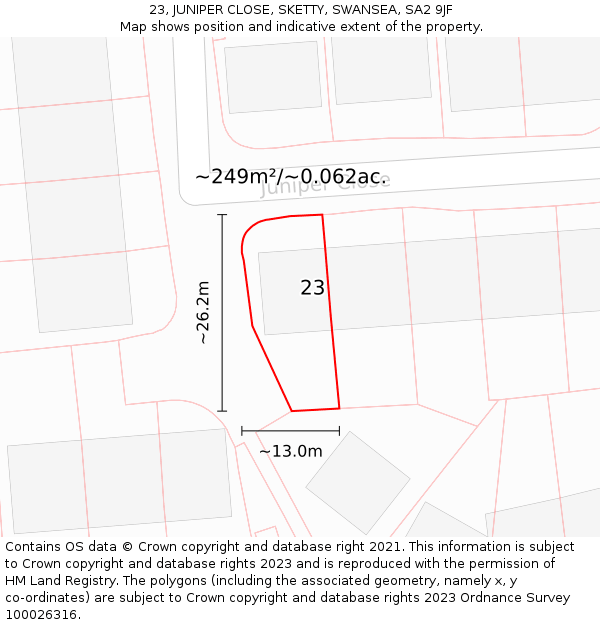 23, JUNIPER CLOSE, SKETTY, SWANSEA, SA2 9JF: Plot and title map