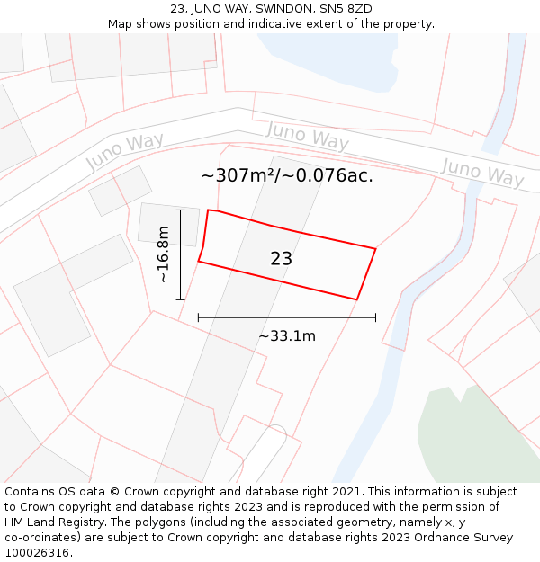 23, JUNO WAY, SWINDON, SN5 8ZD: Plot and title map