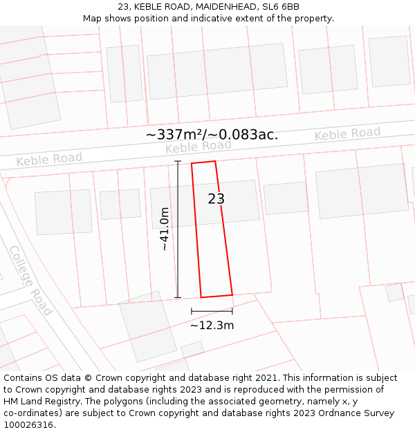 23, KEBLE ROAD, MAIDENHEAD, SL6 6BB: Plot and title map