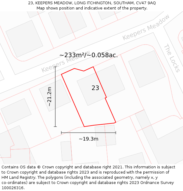 23, KEEPERS MEADOW, LONG ITCHINGTON, SOUTHAM, CV47 9AQ: Plot and title map