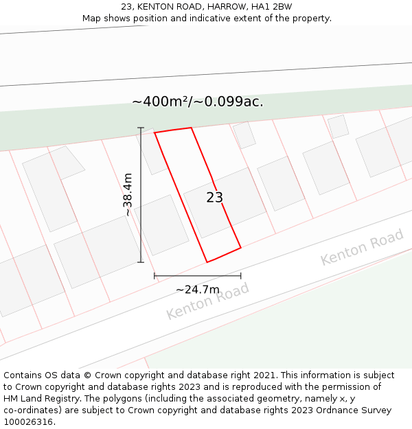 23, KENTON ROAD, HARROW, HA1 2BW: Plot and title map