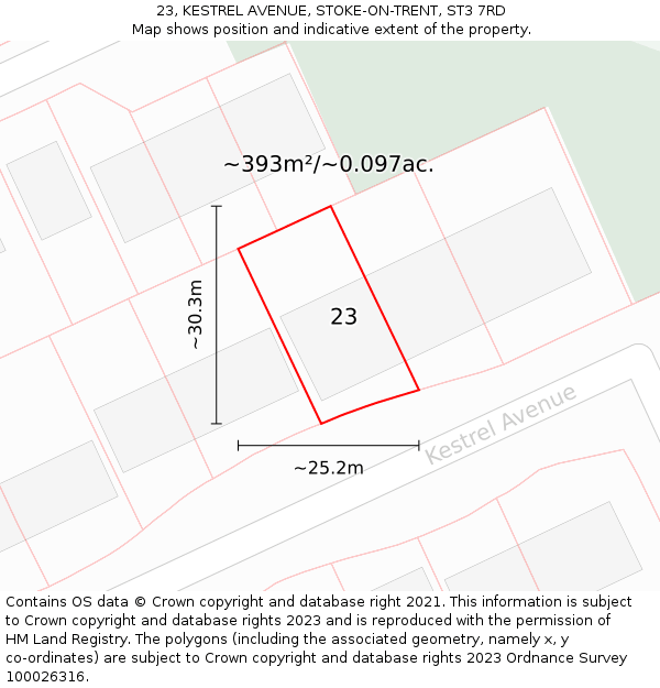 23, KESTREL AVENUE, STOKE-ON-TRENT, ST3 7RD: Plot and title map