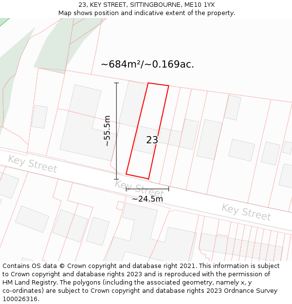 23, KEY STREET, SITTINGBOURNE, ME10 1YX: Plot and title map