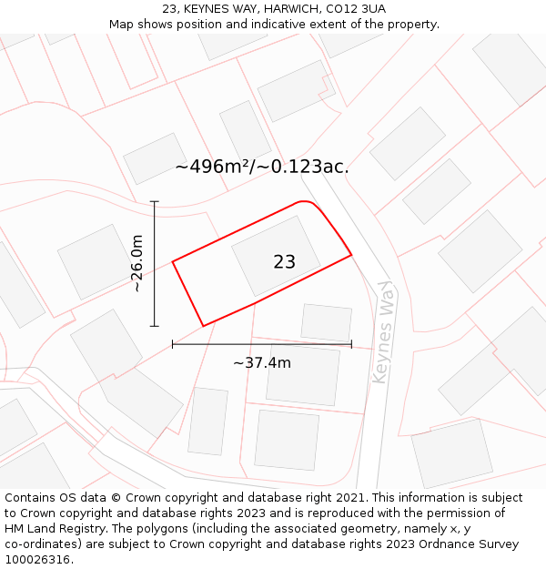 23, KEYNES WAY, HARWICH, CO12 3UA: Plot and title map