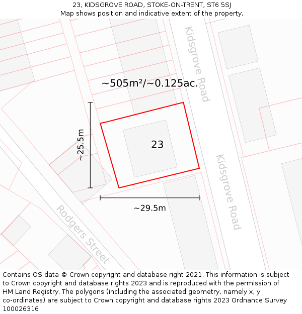 23, KIDSGROVE ROAD, STOKE-ON-TRENT, ST6 5SJ: Plot and title map