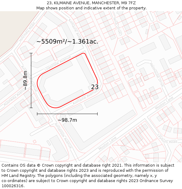 23, KILMAINE AVENUE, MANCHESTER, M9 7FZ: Plot and title map