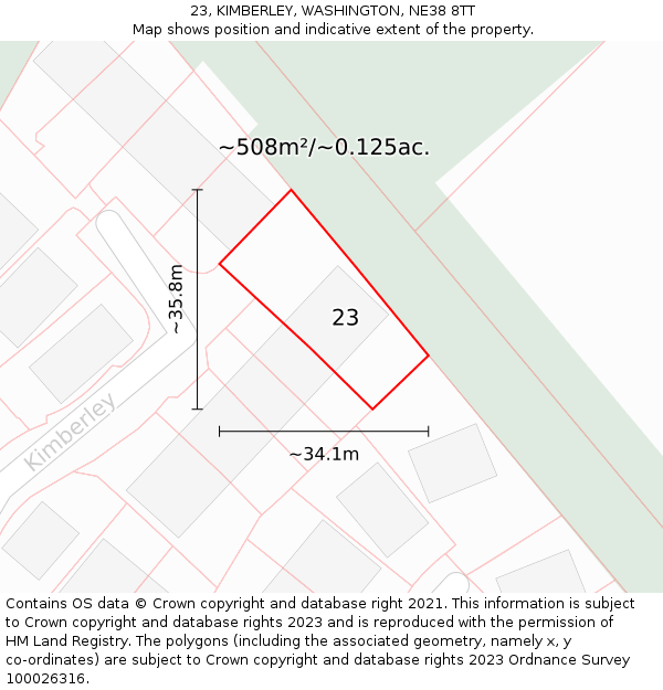 23, KIMBERLEY, WASHINGTON, NE38 8TT: Plot and title map