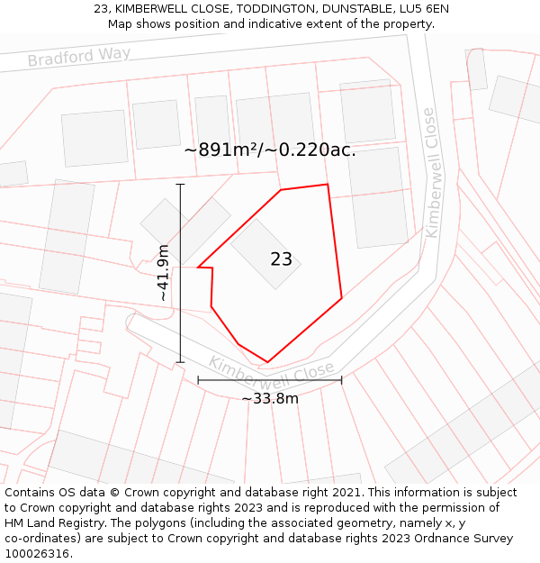 23, KIMBERWELL CLOSE, TODDINGTON, DUNSTABLE, LU5 6EN: Plot and title map
