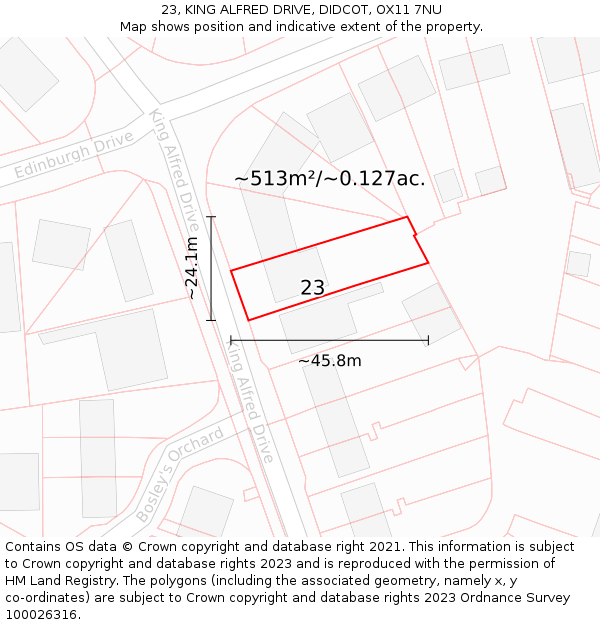 23, KING ALFRED DRIVE, DIDCOT, OX11 7NU: Plot and title map