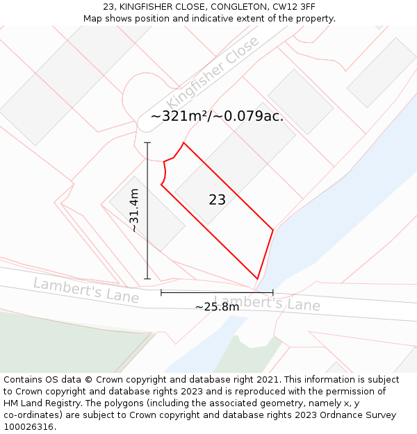 23, KINGFISHER CLOSE, CONGLETON, CW12 3FF: Plot and title map