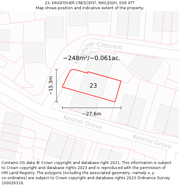 23, KINGFISHER CRESCENT, RAYLEIGH, SS6 9TT: Plot and title map