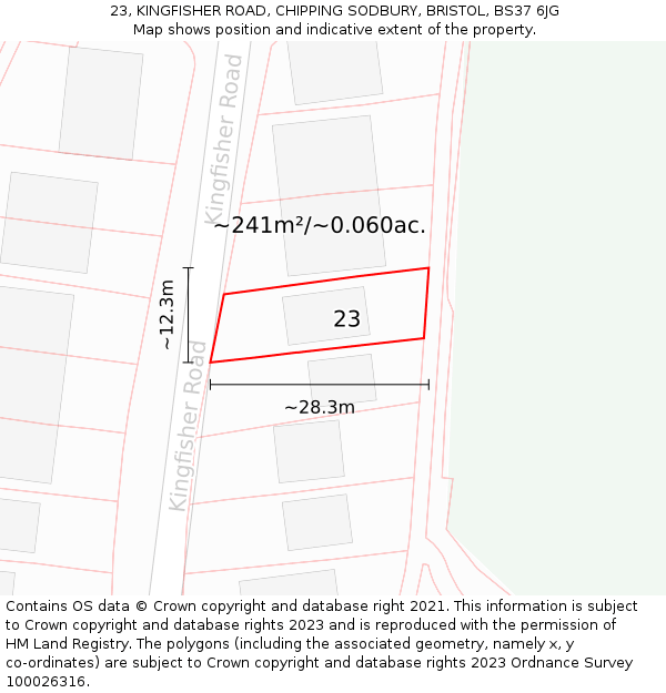 23, KINGFISHER ROAD, CHIPPING SODBURY, BRISTOL, BS37 6JG: Plot and title map
