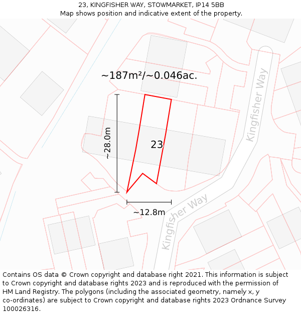 23, KINGFISHER WAY, STOWMARKET, IP14 5BB: Plot and title map