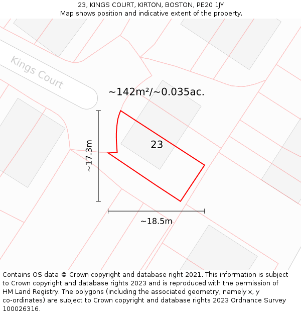 23, KINGS COURT, KIRTON, BOSTON, PE20 1JY: Plot and title map