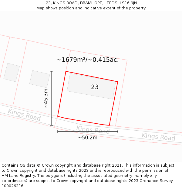 23, KINGS ROAD, BRAMHOPE, LEEDS, LS16 9JN: Plot and title map