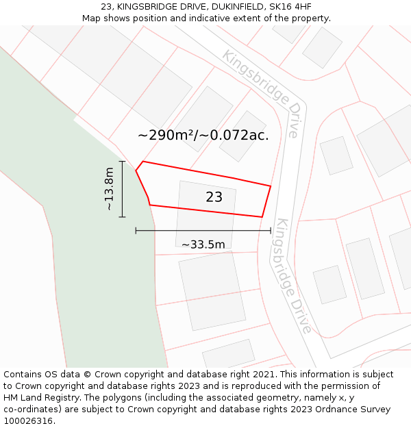 23, KINGSBRIDGE DRIVE, DUKINFIELD, SK16 4HF: Plot and title map