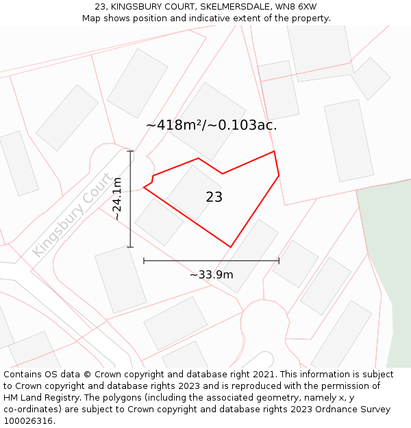 23, KINGSBURY COURT, SKELMERSDALE, WN8 6XW: Plot and title map