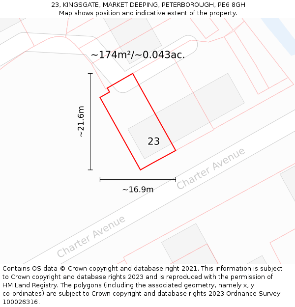 23, KINGSGATE, MARKET DEEPING, PETERBOROUGH, PE6 8GH: Plot and title map