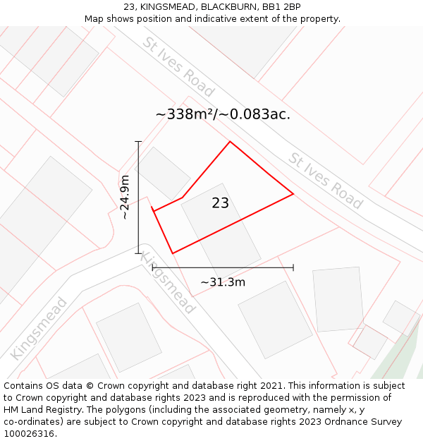 23, KINGSMEAD, BLACKBURN, BB1 2BP: Plot and title map