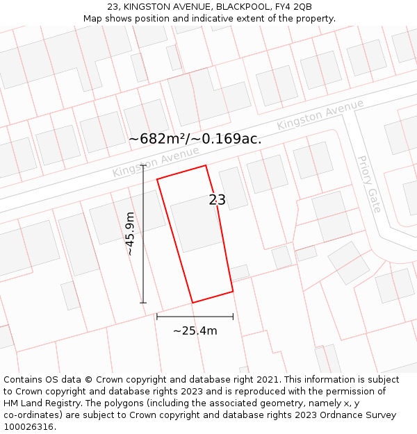 23, KINGSTON AVENUE, BLACKPOOL, FY4 2QB: Plot and title map