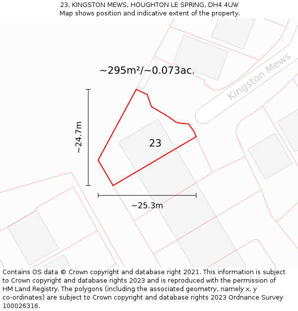 23, KINGSTON MEWS, HOUGHTON LE SPRING, DH4 4UW: Plot and title map