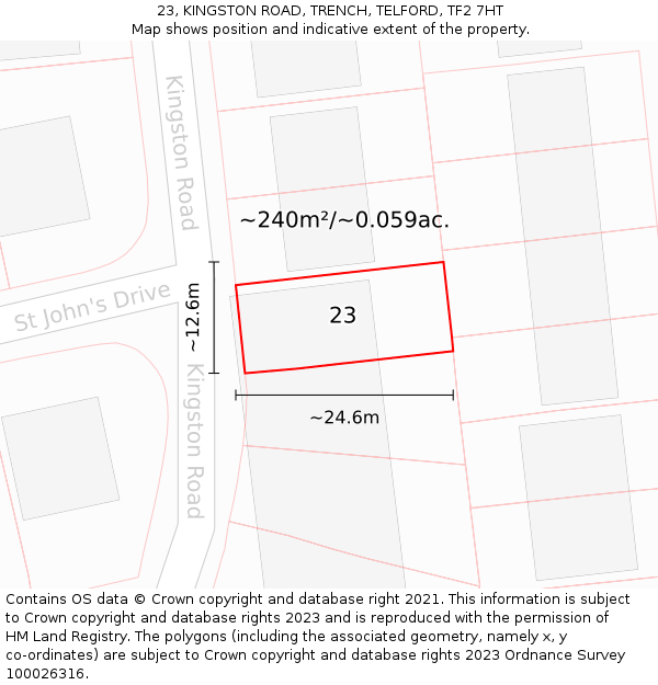 23, KINGSTON ROAD, TRENCH, TELFORD, TF2 7HT: Plot and title map